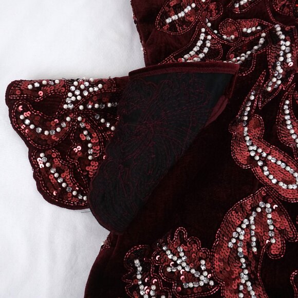 NWOT ASOS LUXE Velvet Embellished Bandeau Mini Dress in Burgundy/White Size US 8 - Picture 3 of 10